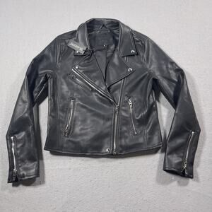 BLANKNYC Moto Jacket Women Small Black Vegan Leather Biker Zip Pockets Studs NWT